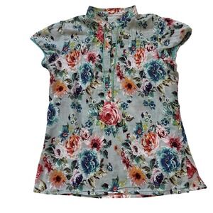 Unbranded Multicolor Floral‎ Blouse Chinese Style Women's small Short sleeve